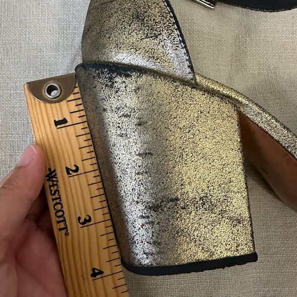 RACHEL COMEY Coppa Heeled Sandals Open Toe in Distressed Metallic Gold - Picture 11 of 11